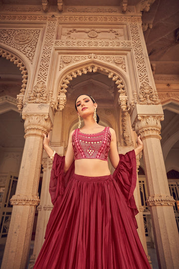 Designer Red color lehenga choli with  Embroidery Mirror , Thread work  wedding party wear lehenga choli with dupatta