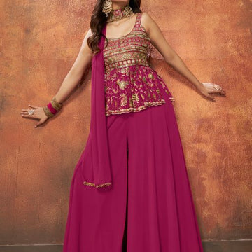 Pink Georgette with Zari , Sequence and resham , Mirror work Designer Peplum For Women