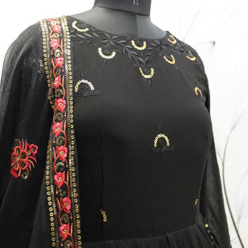 Black Georgette   Embroidery Sequence Work  Anarkali Flared Long Wedding Wear Gown