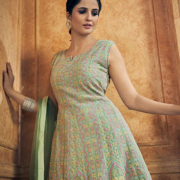 Green Georgette with Zari and resham work Designer Peplum For Women