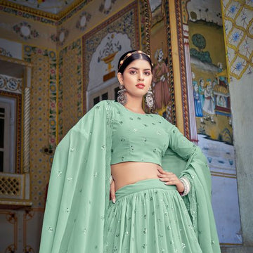 Pista Green Color lehenga choli with Thread Siquence  Work  wedding party wear lehenga choli with dupatta