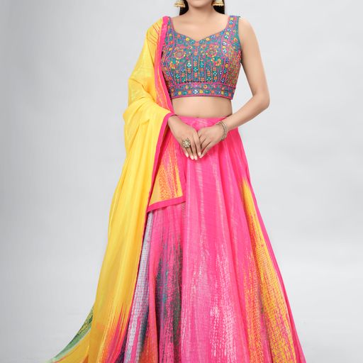 Designer Pink color lehenga choli with  Thread , Digital Print , Hand Work    wedding party wear lehenga choli with dupatta