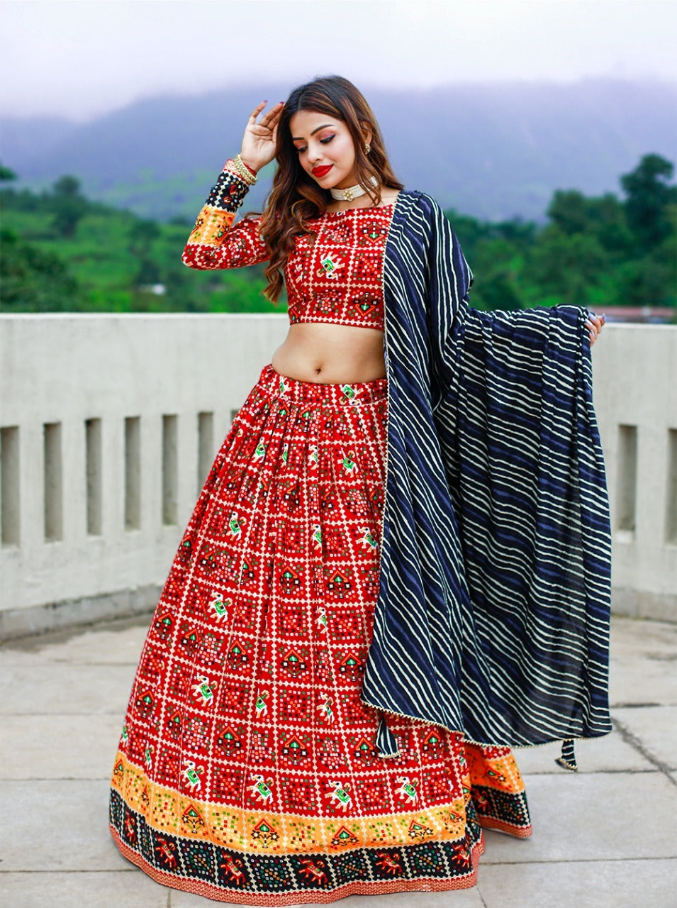 Red Patola Print Lehenga Choli For women Party wear , indian traditional