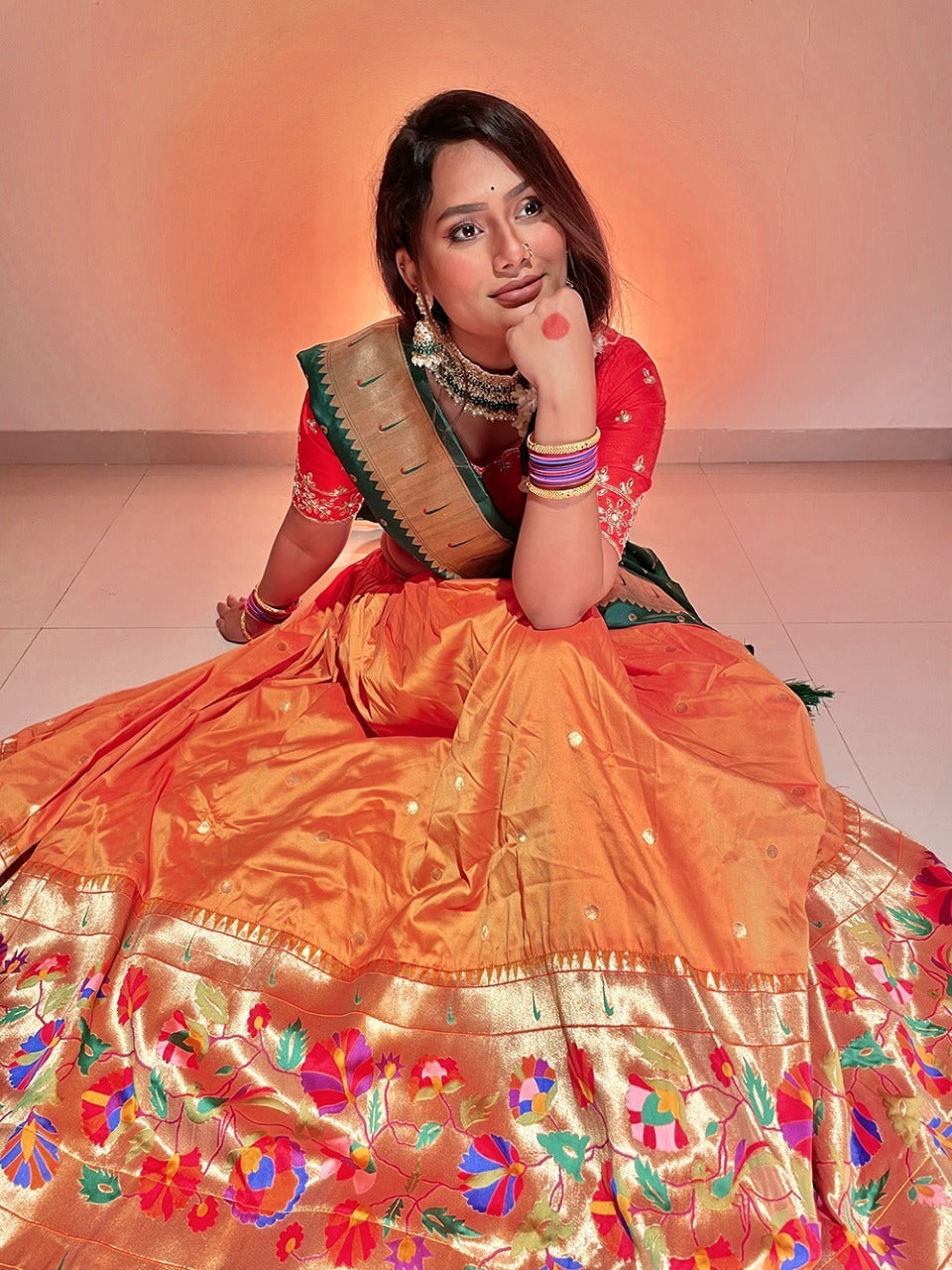 Yellow  jacquard silk  paithani  Lehenga choli SOUTH INDIAN wedding and festival wear lehenga  choli