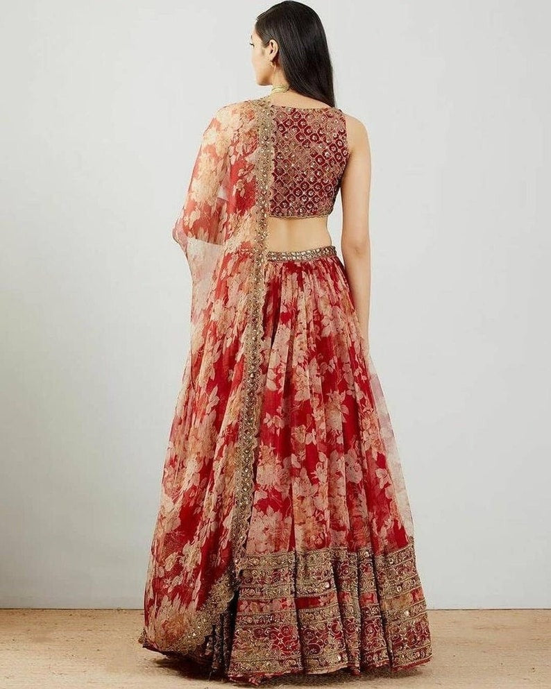 Red Floral Print   Lehenga Choli For Women ,Indian Wedding wear