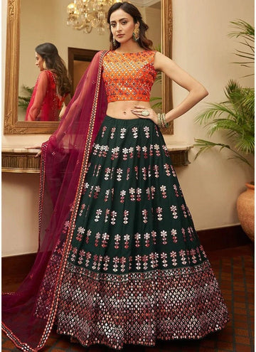 Green gota pati  embroidered Sequence Party Wear  Lehenga Choli For Women ,Indian Wedding wear