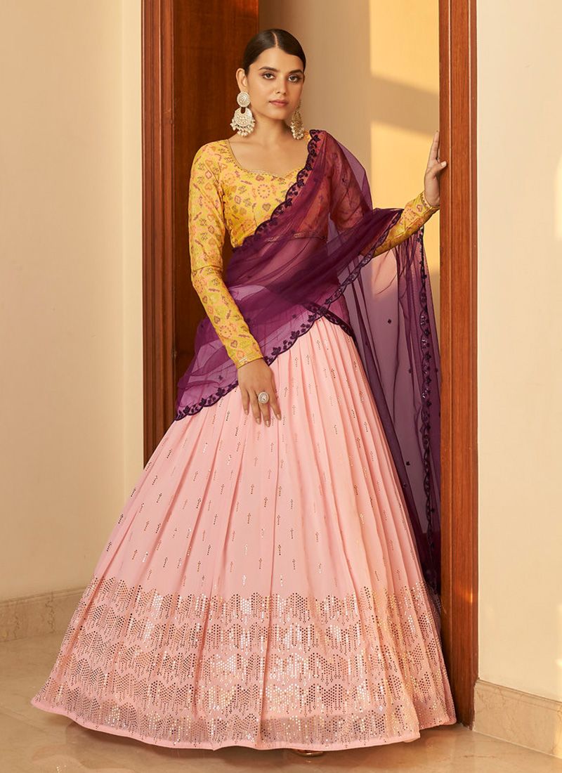 Light Pink Georgette sequins lehenga choli for women or girls , Inidan wear chaniya choli