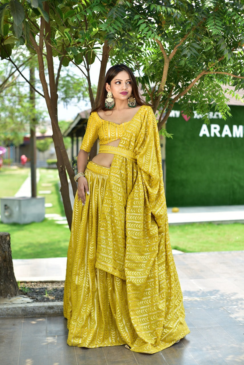 Yellow Georgette Sequins Work lehenga choli For Women or girls