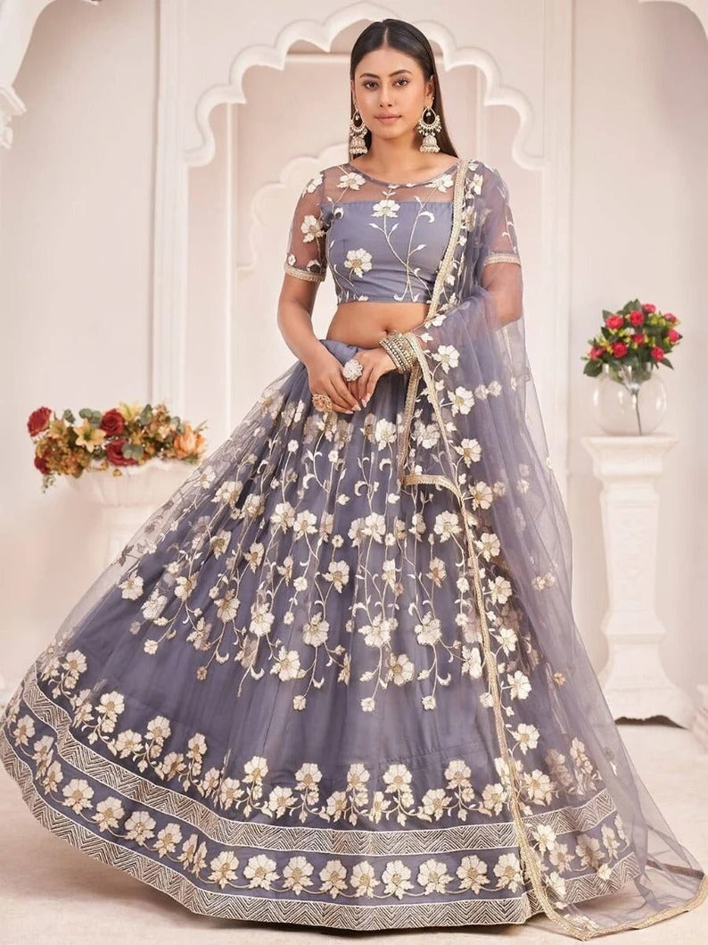 Grey Gold Zardosi Bridal Lehenga Choli, Grey Gold Zardosi Bridal Lehengas  and Grey Gold Zardosi Bridal Ghagra Chaniya Cholis Online Shopping