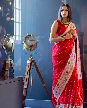 Red Jacquard Silk saree  for Women or girls