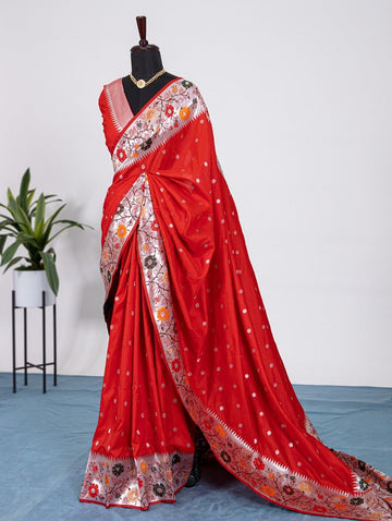 Red Jacquard Silk saree  for Women or girls