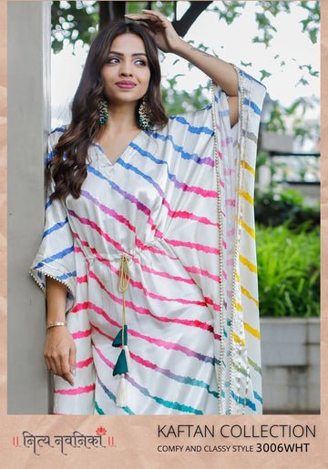 wihite Gaji silk Designer Kaftan  For Women Or Girls