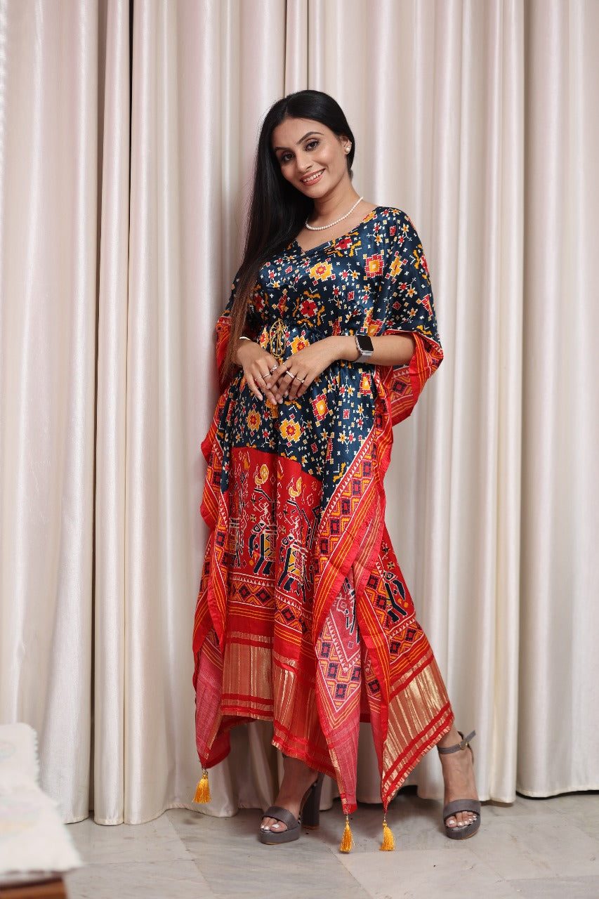 Blue  Gaji silk Designer Kaftan  For Women Or Girls