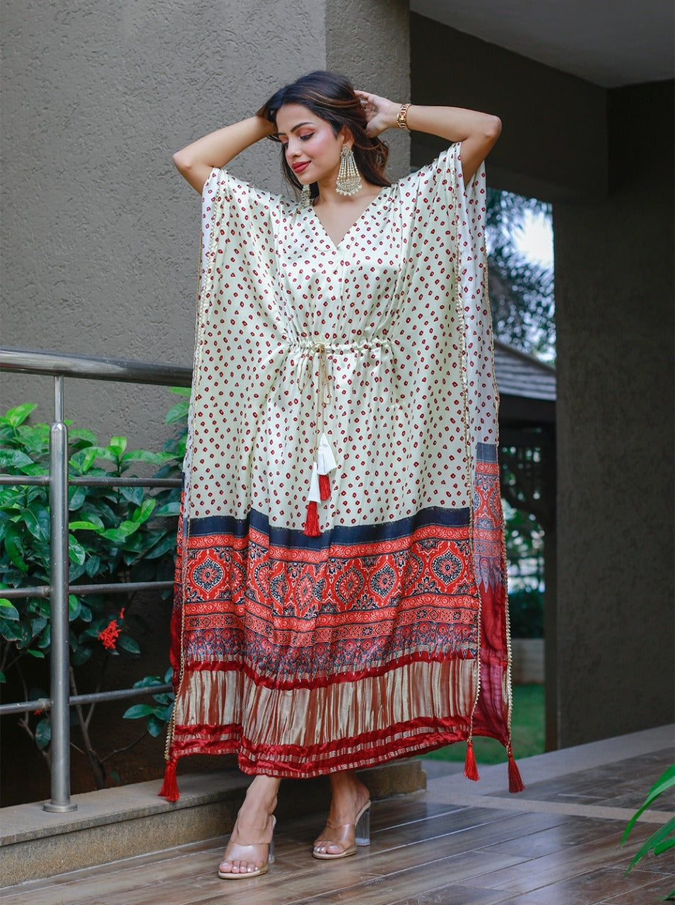 Off White  Gaji silk Designer Kaftan  For Women Or Girls