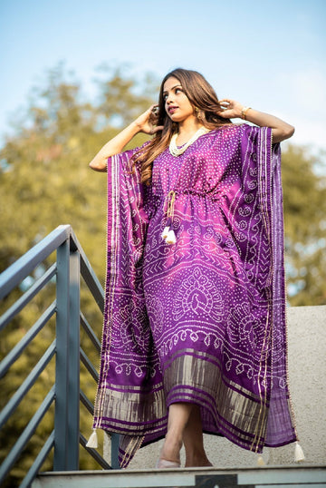 Purple  Gaji silk Designer Kaftan  For Women Or Girls