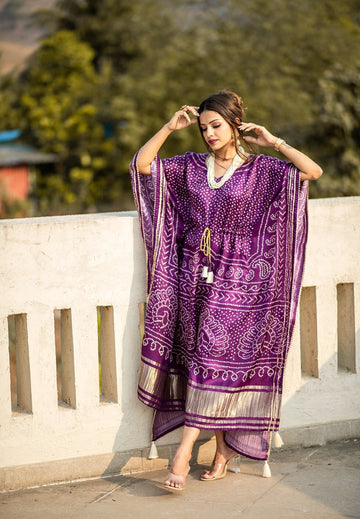 Purple  Gaji silk Designer Kaftan  For Women Or Girls