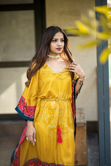 Yellow  Gaji silk Designer Kaftan  For Women Or Girls