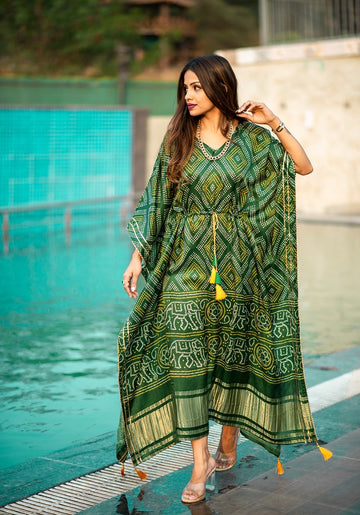 Green Gaji silk Designer Kaftan  For Women Or Girls