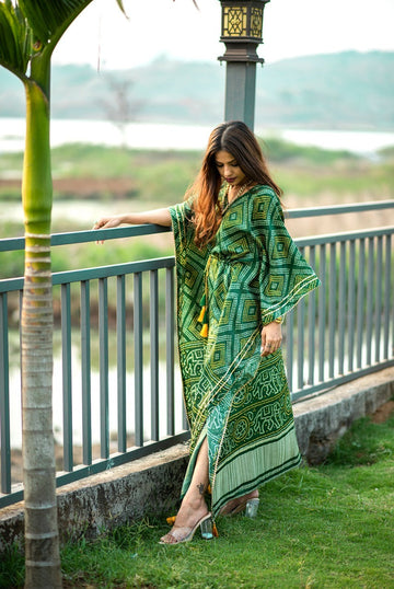 Green Gaji silk Designer Kaftan  For Women Or Girls