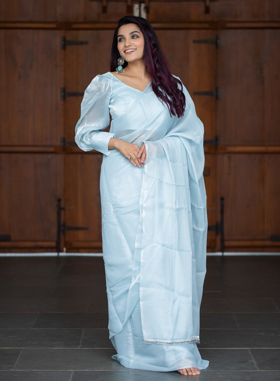 Sky Blue Jimi  Silk saree  for Women or girls
