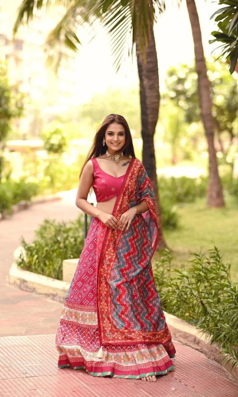 Women's Rani Pink Leaf Daman Lehenga - Label Shaurya Sanadhya | Pink lehenga,  Lehenga designs, Party wear lehenga