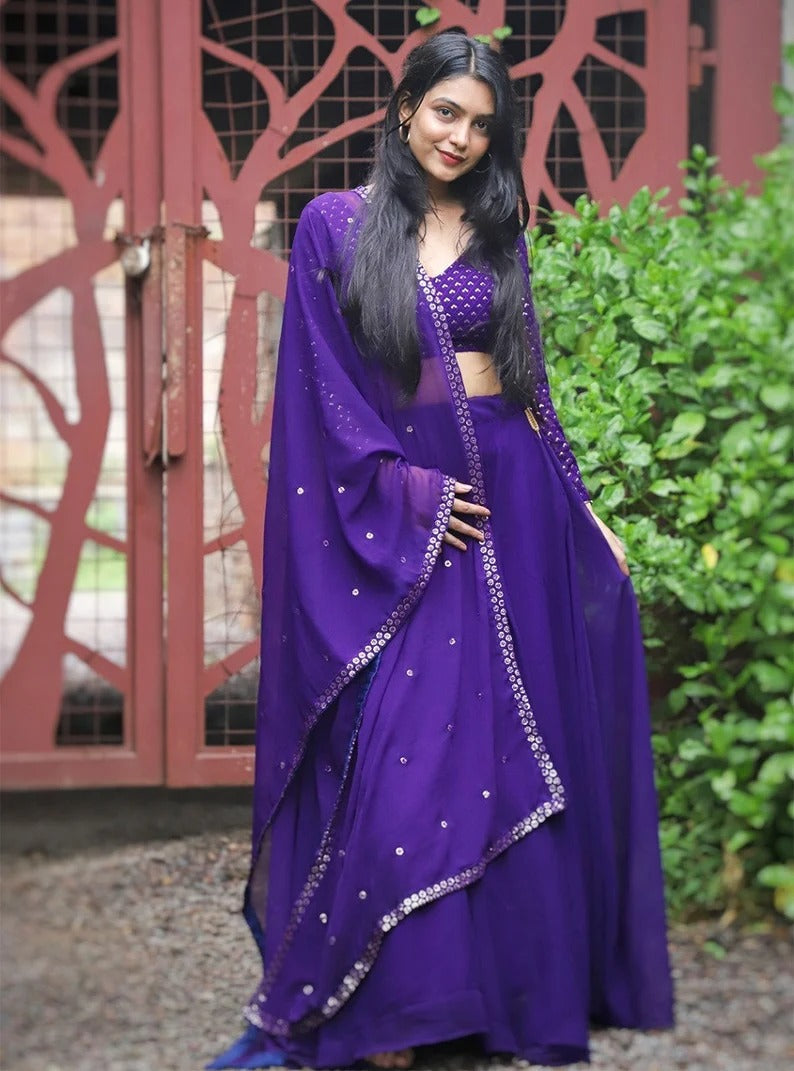 Purple Georgette Lehenga Choli For women or girls , Inidian Wedding Wear Lehenga Choli