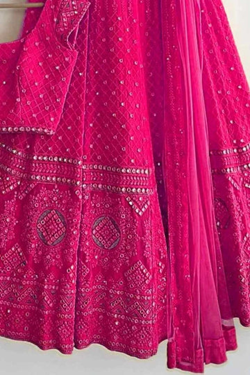 Pink Georgette Fabric With Sequence Embroidery Thread Work Mirror Embroidery Thread Work For Women or Girls