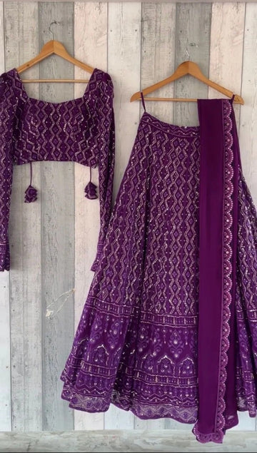 Purple Threads,Sequence,Embroidery work For Women or Girls , Indian Wedding Wear