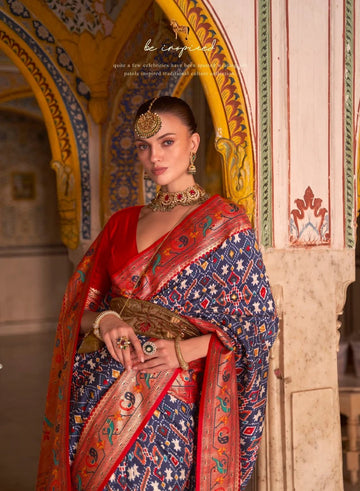 Navy Blue Patola  Saree for women with Paithani Border