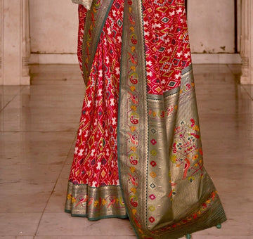 Maroon Patola  Saree for women with Paithani Border