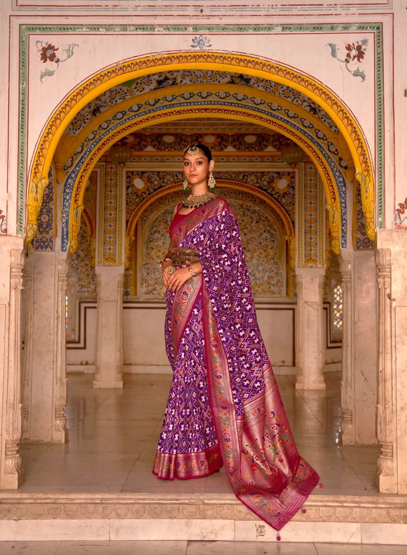 Purple  Patola  Saree for women with Paithani Border