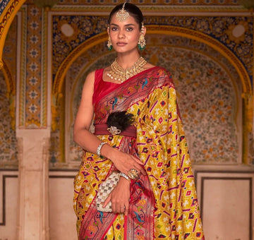 Yellow  Patola  Saree for women with Paithani Border