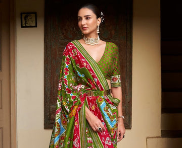Mehendi Patola  Saree for women with Paithani Border Designer Saree