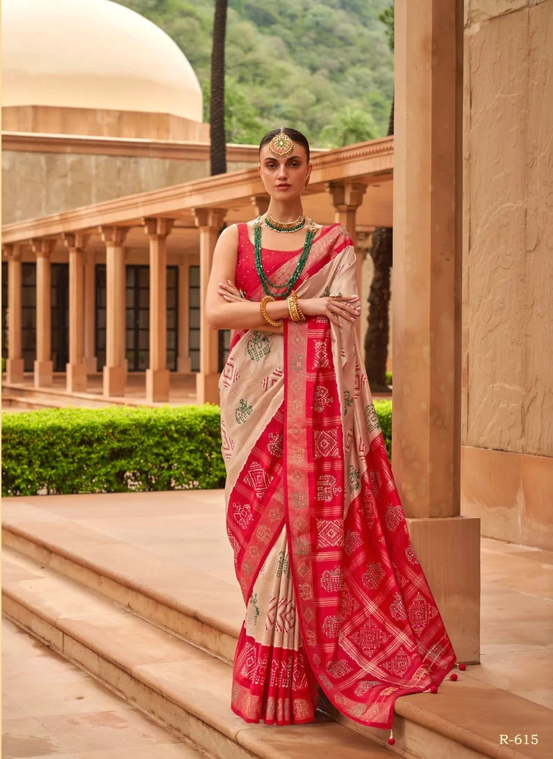 Buy online Ikkat Patola printed Pure Solf Silk woven saree - Green,Red -AF1015