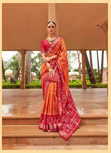 Orange And Red Patola  Saree for women or Girls , Designer Saree