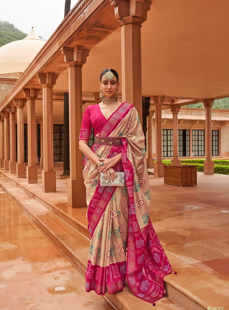 Chiku Pink  Patola  Saree for women or Girls , Designer Saree