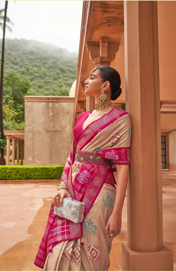 Chiku Pink  Patola  Saree for women or Girls , Designer Saree