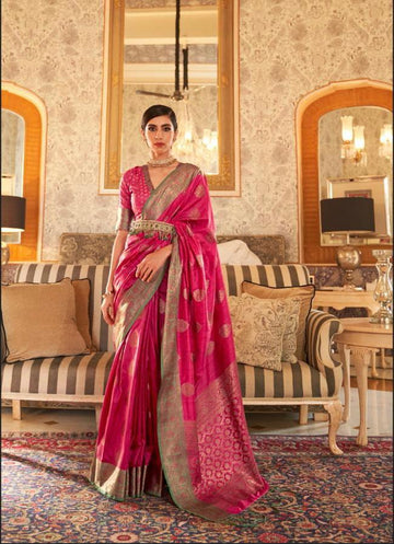 Pink  Tessar Silk Weaving Silk Saree for women designer latest wedding wear saree