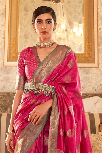 Pink  Tessar Silk Weaving Silk Saree for women designer latest wedding wear saree