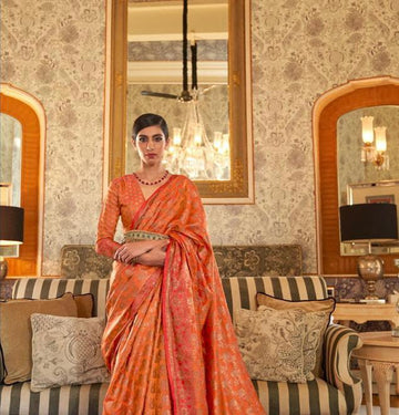 Orange   Tessar Silk Weaving Silk Saree for women designer latest wedding wear saree