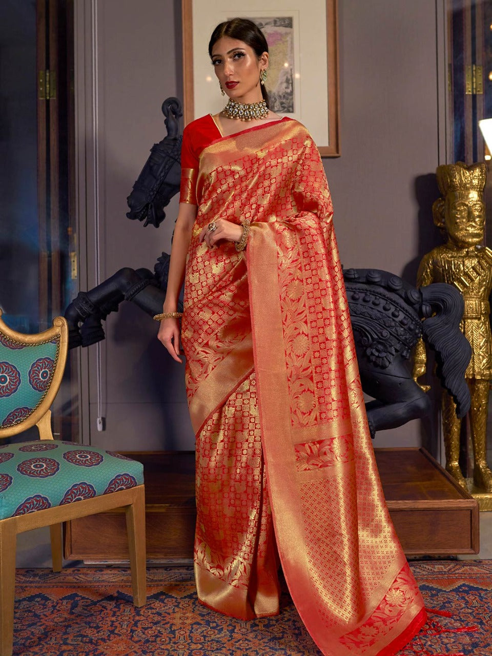 Red  Patola Silk Weaving Silk Saree for women designer latest wedding wear saree