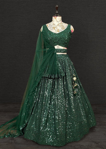 Green  Georgette lehenga choli for women Latest Indian bridal wear Zari, Sequins Dori work Party Wear Ghaghra Choli