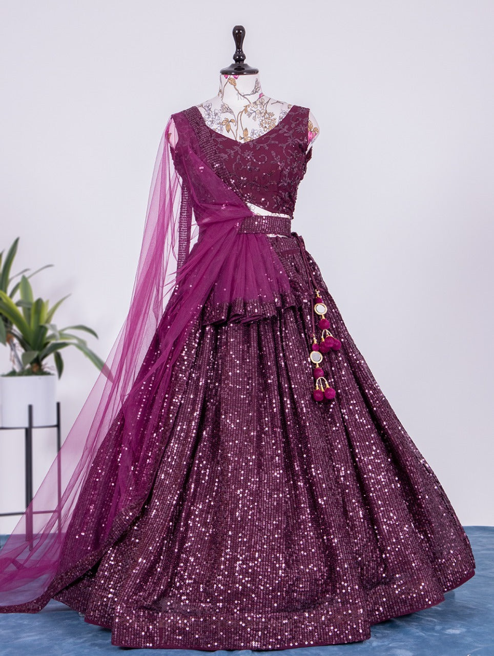 Purple Georgette lehenga choli for women Latest Indian bridal wear Zari, Sequins Dori work Party Wear Ghaghra Choli