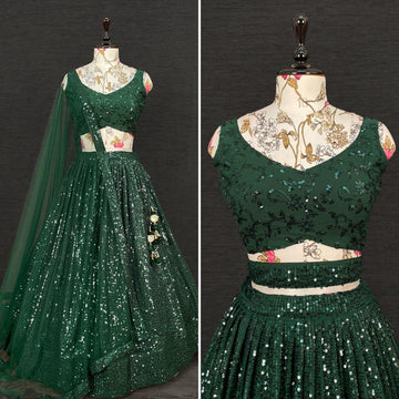 Green  Georgette lehenga choli for women Latest Indian bridal wear Zari, Sequins Dori work Party Wear Ghaghra Choli