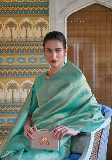 Sky Blue Semi Kanchipuram   Silk Saree for women designer latest wedding wear saree