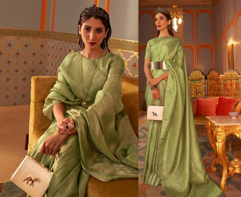 Mahendi Semi Kanchipuram   Silk Saree for women designer latest wedding wear saree