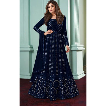 Blue Georgette Work  Full Flare Long Gown For Women or Girls