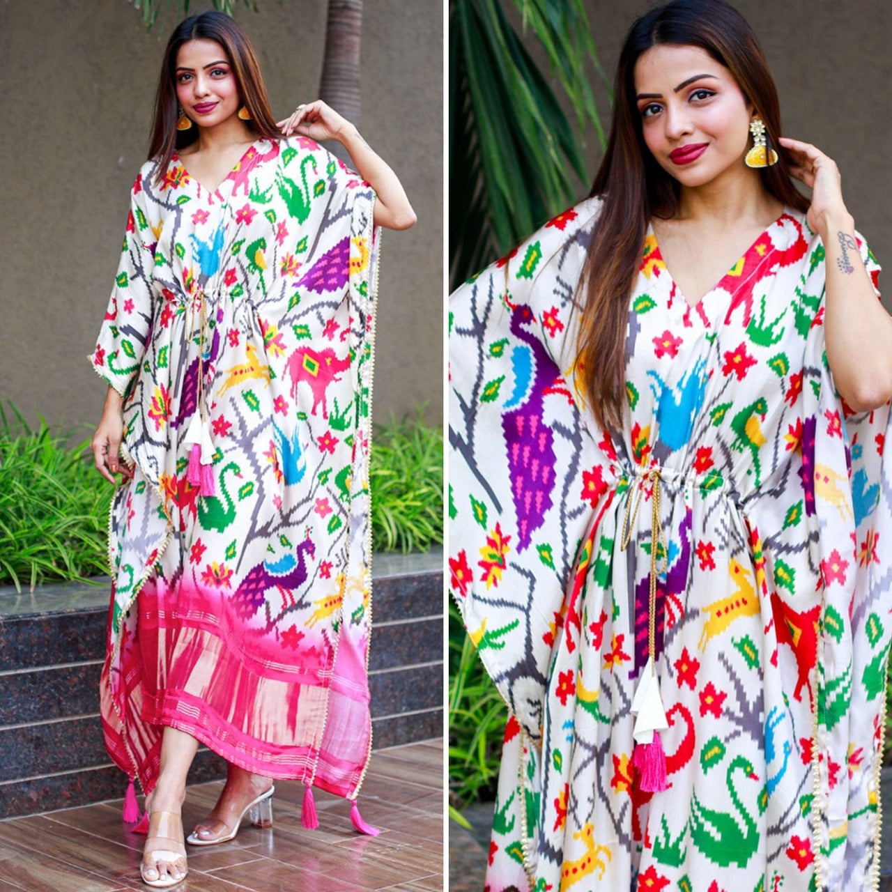 White Gaji silk Designer Kaftan  For Women Or Girls