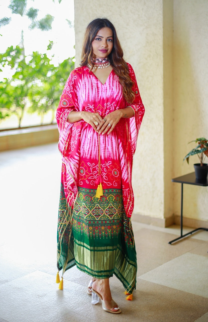 Pink   Gaji silk Designer Kaftan  For Women Or Girls