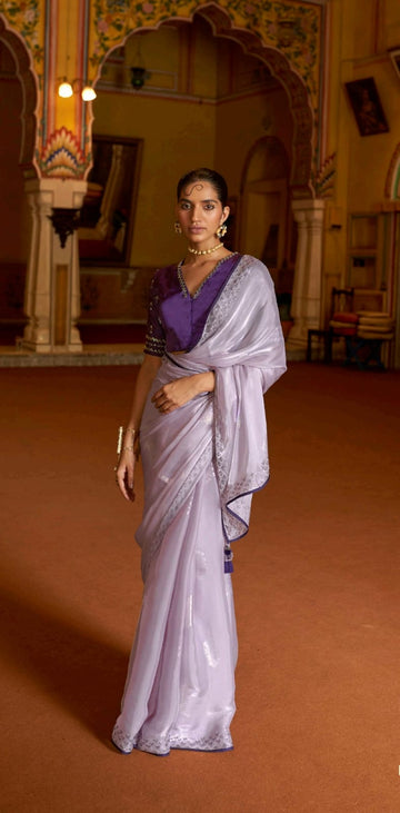 Purple Soft Tissue Silk Saree for women, designer latest wedding wear saree